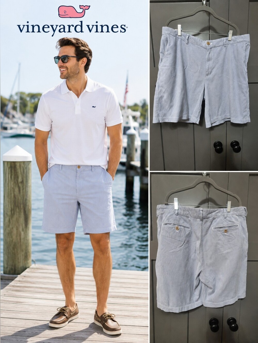 Vineyard Vines Men's Blue White Seersucker Shorts Size 38 Cotton